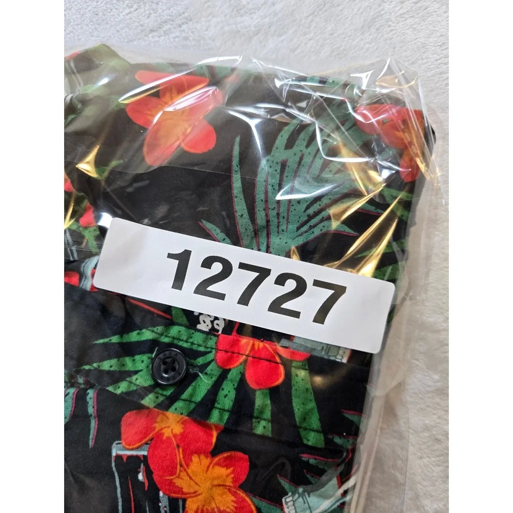 Coca-Cola Camp Shirt Mens Large Black Tropical Aloha Floral Button Vintage